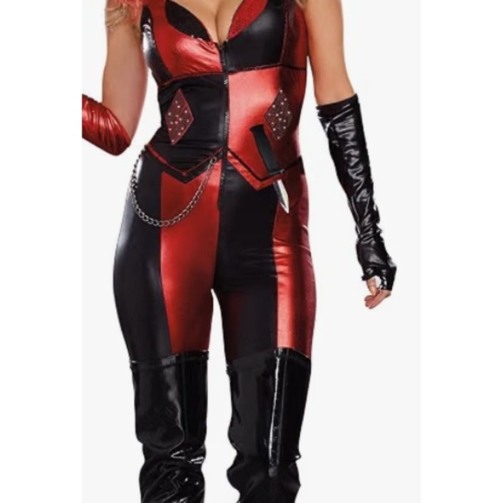 Unbranded Harlequin Jumpsuit Costume Womens Medium Red Black Excellent Studded